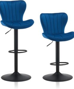 TUKAILAI Juego de 2 taburetes de Bar de Terciopelo, Altura Regulable, Giratorio 360°, Taburete con Respaldo, reposapiés, Marco de Metal, Moderno, Forma de Cuenco, Taburete de Cocina, Taburete para