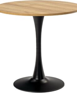 MEUBLE Cosy Mesa de Comedor Redonda Retro 2-4 Personas para Salón Cocina Oficina, Madera de Ingeniería y Metal, Roble + Negro, 80x80x75cm