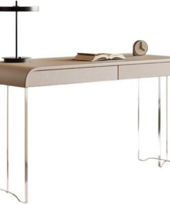 Mesa Ordenador Escritorio Moderno de Lujo con suspensión acrílica, Color Crema y Viento, for Oficina, Estudio en casa, Escritorio, tocador, Todo en uno Escritorio Gaming(140x50x75cm)