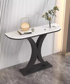 Genérico Mesas Consola con Almacenamiento, Escritorio para Pasillo, Mesa Auxiliar Estrecha, Mesa Consola con encimera de losa y Estructura de Hierro Forjado para Sala de Estar, recibidor y Dormitorio