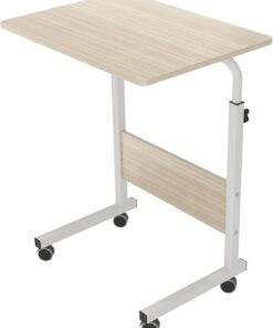 sogesfurniture 60 x 40 cm Mesa Enrollable de Cama sofá para Ordenador portátil, Altura Ajustable, Mesa Auxiliar Soporte para Ordenador portátil con 4 Ruedas bloqueables, Arce Blanco 05#1-60MP-BH