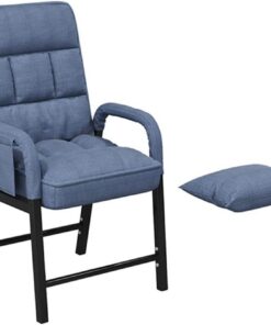 Sillón reclinable de tela moderna con cojín en la cintura, marco de acero, sillón reclinable para sala de estar, dormitorio, oficina, color azul, cómoda silla de ocio