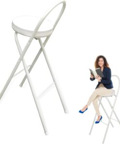 Taburete de bar plegable de metal, taburete redondo acolchado para adultos con reposapiés, altura de mostrador de 60/65/70/75 cm, diseño plegable portátil, ideal para el hogar y fiestas, capacidad de
