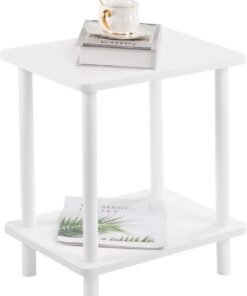 Mesita Auxiliar Pequeña de 2 Niveles, Blanco, 40x30x47.5 cm | Mesa de Noche Estrecha con Espacio de Almacenamiento,Funcional Muebles de Salon,para Dormitorio,Balcón,Sala de Estar