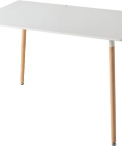 GrandCA Home Mesa de Comedor Rectangular con Patas de Madera Maciza, Escritorio de MDF con Estructura de Empalme, para Comedor, Sala de Estar, Color Blanco, 110 x 70 x 75 cm