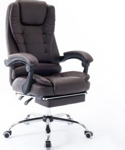 BAKAJI Sillón de Escritorio de Piel sintética con Respaldo reclinable y reposapiés, Base de Acero con 5 Ruedas giratorias a 360 Grados, Silla Presidencial de Oficina con Altura Ajustable (marrón)