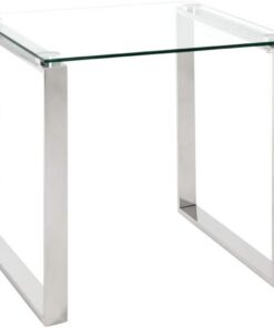 HAKU Mesita Auxiliar de Acero Inoxidable Tablero de Cristal Transparente Estructura Color Plateado Brillante Vidrio de Seguridad 8 mm Mesa de sofá - Dim.: An 55 x Al 55 x P 55 cm; Estilo: Moderno