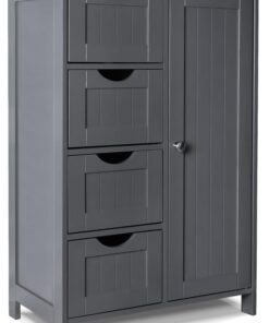 VOUNOT® Mueble Baño Armario de Suelo Auxiliar, Cajonera con 4 Cajones Armario con Puerta y Estante Ajustable, Organizador Estante de Almacenamiento para Cocina Salón, 55x30x82cm Gris