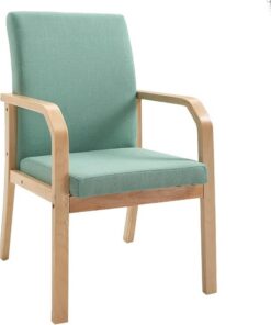 Silla de comedor tapizada moderna con brazos, estilo de mediados de siglo, sillón decorativo para sala de estar y comedor, silla auxiliar de cocina de tela con patas de madera, color verde