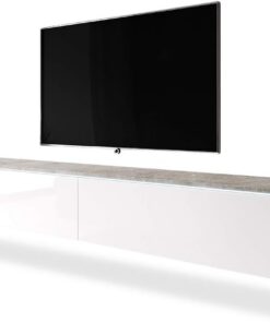 SELSEY Mueble suspendido para TV, gris con frentes blancos, con LED