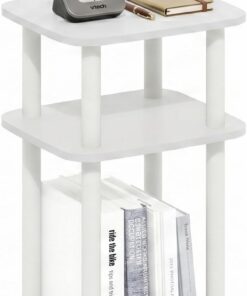 Furinno Just Mesa Auxiliar de 3 Niveles con Estante Abierto y diseño Curvo Redondo, fácil de Montar, para salón o Dormitorio, Color Blanco