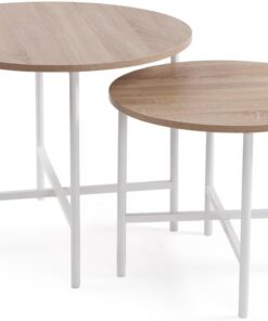 Versa Set Mesas de Centro Maite Blancas, Estilo Moderno y Minimalista, 40x48x48 cm, Metal y Madera, Blanca