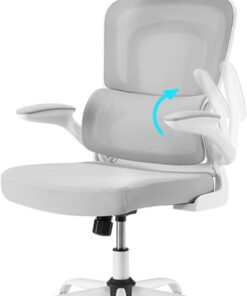 Farini Silla ergonómica de Oficina con Ruedas para cómoda Oficina en casa, Altura Ajustable, Silla de Oficina con reposacabezas, Gris y Blanco