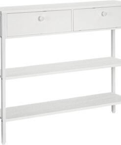 HOOBRO EWW32XG01 - Mesa consola con cajón y 2 estantes de almacenamiento, mesa de sofá con estructura de metal resistente, 100 x 24 x 80 cm, para entrada, pasillo, salón, color blanco