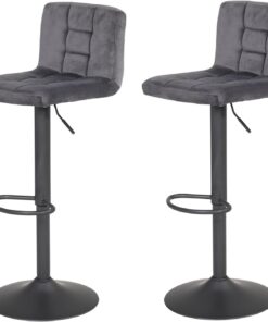 Hela Amanda Set de 2 taburetes de Bar, tapizado en Velur Aterciopelado Gris, Estructura Gris giratoria 360°, Base Tipo Trompeta, con función de elevación | Giratorio 360°, pie de trompeta, función de elevación