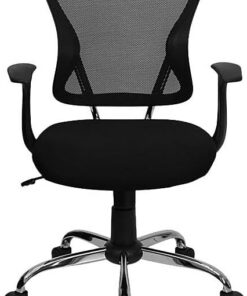 Flash Furniture Silla de Oficina Alfred, giratoria, de Malla Negra, con Respaldo Medio, Base y Brazos cromados