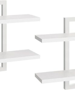 HOOBRO Estanterías de Pared, Juego de 2 Estanterías Colgantes de 38 cm, Montaje en Pared, 2 Niveles, para Sala de Estar, Dormitorio, Baño, Cocina, Blanco EWW32BJ01