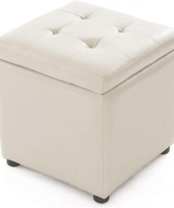 Taburete para el hogar Caja de Almacenamiento otomana de Cuero sintético Taburete para pies 丨 Banco de Almacenamiento para puf de una Plaza 丨 Reposapiés tapizado Cuadrado (Tamaño:
