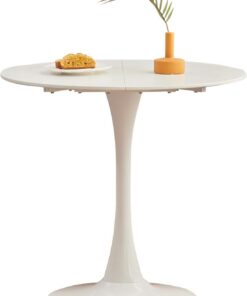 GrandCA Home Mesa de Comedor Redonda Blanca de 80 cm, Redonda, 80 cm, Apta para 2 – 4 Personas, Adecuada para Cocina, salón, Comedor, Color Blanco