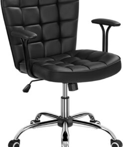 Yaheetech Silla de Oficina con Reposabrazo Silla Tapizada de PU Negro | Silla Oficina Compacta con Ruedas, Sin Reposabrazos, de PU, con Respaldo, Altura Regulable, Ideal para Espacios Pequeños.