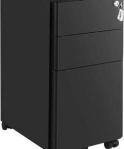 SONGMICS Cassettiera da Ufficio, Mobiletto per Documenti con Rotelle e Serratura, Corpo Preassemblato, per A4, Formato Legale e di Lettera, Cancelleria e Cartelle Sospese, Nero OFC030B01