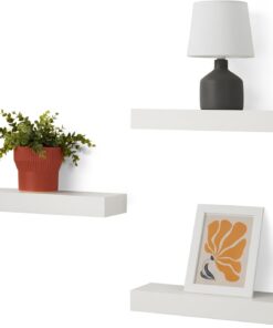 Amazon Basics - Estantes flotantes de Pared de Madera, Paquete de 3, Blanco, 40,13 x 12,7 x 4,57 cm