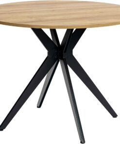 MEUBLE Cosy Mesa de Comedor Redonda Retro 4 Personas para Salón Cocina Oficina, Madera de Ingeniería y Metal, Roble + Negro, 100x100x75cm