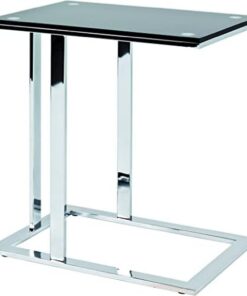 HAKU Mesa Auxiliar de Metal Cromado Negro, Mesa de Centro con Cristal de Seguridad de 10 mm - Dimensiones: An 54 x Al 58 x Pr 37 cm Estilo: Moderno