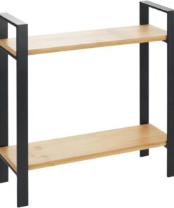 WENKO Estante de cocina Lou, elegante estantería para encimera, de metal y tablas de bambú, 2 niveles para mayor espacio de almacenamiento, (An. x A x P): 32 x 33 x 11 cm, negro/marrón claro