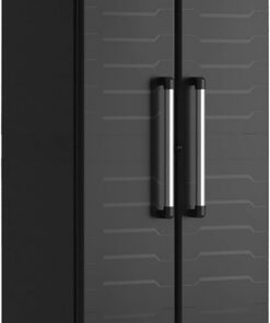 Keter Armario Detroit Alto|Amario Alto de almacenaje|Resina|2 Puertas y 4 baldas Regulables en Altura|Color Negro|182 x 65 x 45 cm
