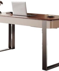 Escritorio para ordenador Escritorio minimalista moderno de lujo de madera maciza con forma de silla de montar de cuero de nogal for estudio, dormitorio, hogar, escritorio de oficina Escritorio gaming