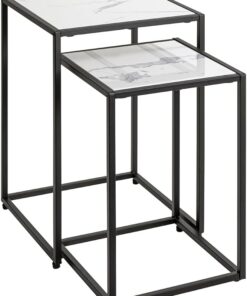 HAKU Juego de 2 mesas auxiliares Furniture, Color Negro o Blanco, mármol Artificial, Metal, Dimensiones: 28/33 x 43/50 x 28/33 cm (Ancho x Alto x Profundidad), Estilo: Art decó