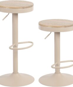 YOUNIKE Taburete de Bar Juego de 2 Taburetes de Bar de Madera Silla de Bar Alta Estructura Metálica Giratoria 360° con Reposapiés Industrial Caqui