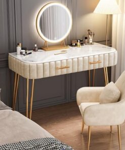 Genérico Tocador con Espejo abatible y Taburete con Ruedas, Luces LED integradas, tocador Moderno con Luces LED y 2 cajones Grandes, tocador Multifuncional para Dormitorio