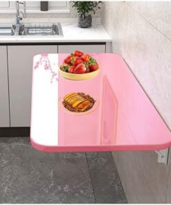 Escritorio Plegable Flotante de Pared Rosa de 50 x 30 cm para Espacios pequeños, Mesa abatible para lavandería, Estudio, Dormitorio, Escritorio de Pared Que Ahorra Espacio.