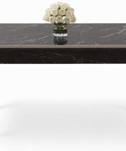 Mesa de Comedor Moderna con Tapa de mármol Negro y Acabado Cromado, 110 cm x 76 cm x 70 cm, 100% aglomerado, Patas de Metal robustas, diseño Elegante para viviendas Modernas