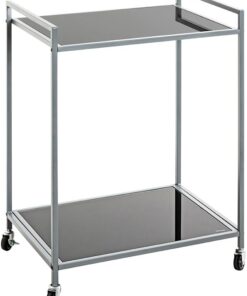 HAKU Mesa Auxiliar con Ruedas, de Metal Gris; Mesa de Centro con Cristal de Seguridad de 5 mm - Dimensiones: An 50 x Al 69 x Pr 36 cm Estilo: Moderno