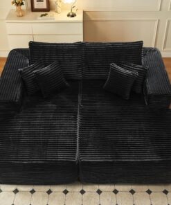 Genérico Sofá Cama Modular seccional, Chaise Longue seccional de Gran tamaño, sofá Cama Moderno de Pana de Felpa con Forma de Nube para Sala de Estar, Dormitorio, Color Negro, 204 x 176 x 90 cm