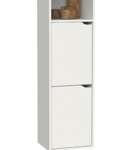 MUEBLES PITARCH | Columna de Baño Colgada Herrajes incluidos, Armario de Baño con 4 estantes, 2 Puertas, Blanco, 150x36,5x30cm (Alto x Ancho x Fondo), Mueble Auxiliar, Moderna, Modelo Nadia