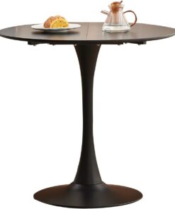 GrandCA HOME Mesa de comedor redonda moderna de 80 cm, color negro, mesa redonda de 80 cm, mesa de comedor redonda, adecuada para 2 – 4 personas, adecuada para cocina, salón, comedor, color negro
