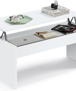 MUEBLES PITARCH | Mesa de Centro Elevable, Mesita Salón de Café, Mesa Auxiliar Comedor, Blanca, 47x100x50cm (Cerrada) 58x100x50 cm (Abierta), Mesita Baja para Sofá, Moderna, Modelo Oslo