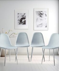 Hallowood Furniture Cullompton - Juego de 4 sillas de comedor con patas plateadas, modernas y elegantes sillas de comedor gris claro con respaldo sólido en tapicería de tela para el hogar, restaurante