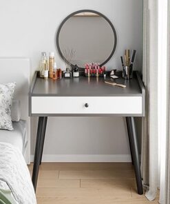 Genérico Tocador con Espejo abatible y Taburete con Ruedas, Luces LED integradas, tocador Moderno con Espejo y cajón, Elegante tocador para niña con Taburete