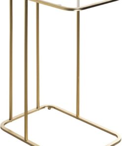 HAKU Mesa Auxiliar de Metal Dorado, Mesa de Centro de Cristal de Seguridad de 5 mm - Dimensiones: An 45 x Al 65 x Pr 30 cm Estilo: Art Déco