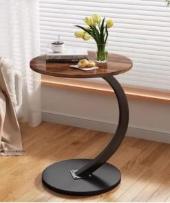 johgee Mesa Auxiliar de Madera, Mesa de Café Madera, en Forma C, Bonito Aspecto Nogal, Mesas Centro Redonda, Mesas Auxiliares para Salón, Sofás