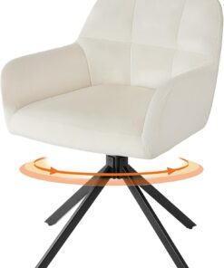 Sweetcrispy Sillas de Comedor, 360° Giratoria, Sillas de Cocina, Sillas de Comedor Nordicas, Silla de Tocador, Soporta hasta 120 kg, con Reposabrazos y Patas de Acero, Silla de Escritorio Para Oficina