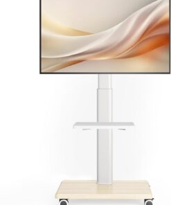 Mueble de TV móvil universal con ruedas – Carro con ruedas resistente de doble nivel para televisores de 27 a 65 pulgadas (LCD/LED/OLED), soporta 40 kg y VESA 400 x 400 mm, ideal para el salón, la