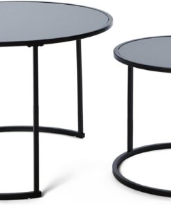 Jahnke Sol Coffee - Juego de Mesa de café, Madera de ingeniería, Cristal Negro y Negro, Talla única