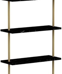 WELL HOME MOBILIARIO & DECORACIÓN Estantería Decorativa librería para SALÓN o RECIBIDOR, conglomerado recubierta melamina, en Color Negro Efecto mármol-Gold 165x60x22