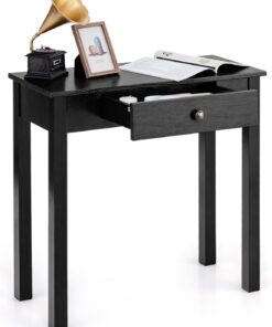 FANTASK Mesa Consola de Madera, Mesa Auxiliar Industrial con cajón, Mesa de Entrada Estrecha, Mesa de Pasillo en Negro